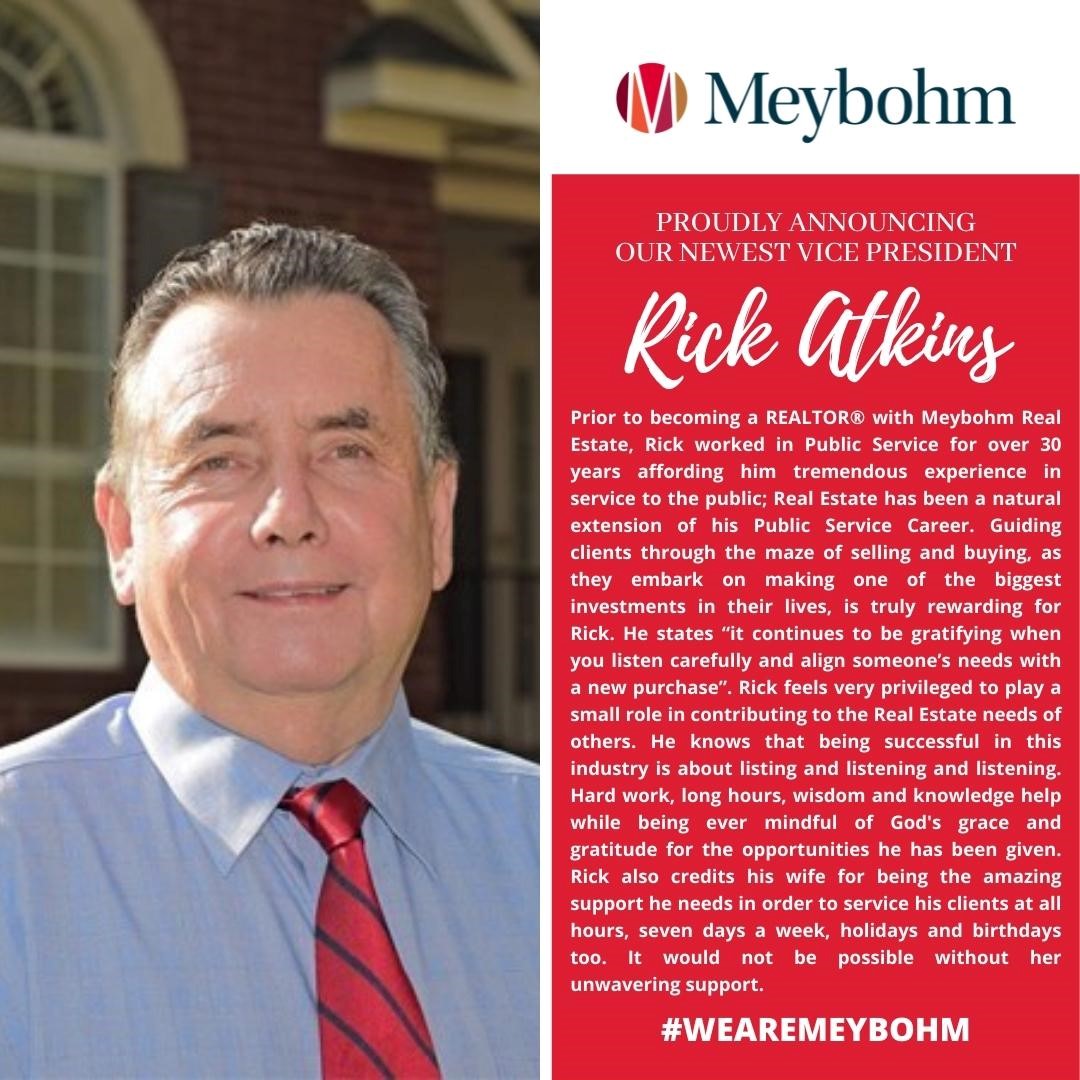 meybohm_realtor's tweet photo. We're proud to announce our newest Vice President, Rick Atkins! Rick is an agent in our North Augusta Office. Congratulations Rick!

#vicepresident #wearemeybohm #theplacetobe #northaugustasc https://t.co/wnskqTshVP