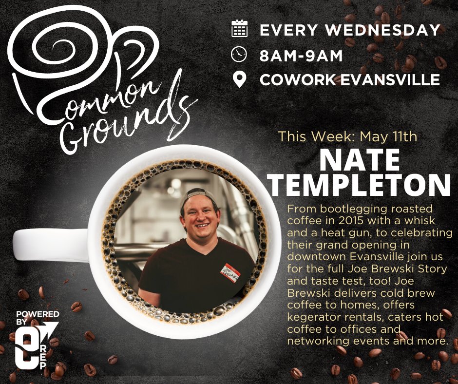 evvregion's tweet photo. Did someone say taste test?! 😍 
Joe Brewski's own Nate Templeton joins us at Common Grounds this week! 
☕☕☕☕ 

#commongrounds #coffee #connection https://t.co/VMI8t087Ea