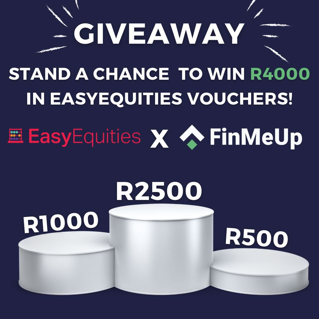 We have partnered with @easyequities to give away 3 investing vouchers!

How to enter🏆
1. Make sure you have the FinMeUp App, it’s free!📲
2. Like this post &amp; retweet.🚀
3. Follow <a href="/FinMeUp/">FinMeUp</a> and <a href="/EasyEquities/">EasyEquities</a>.💵

Entries close on Friday, the 13th, at 13:00!🏆

Goodluck!