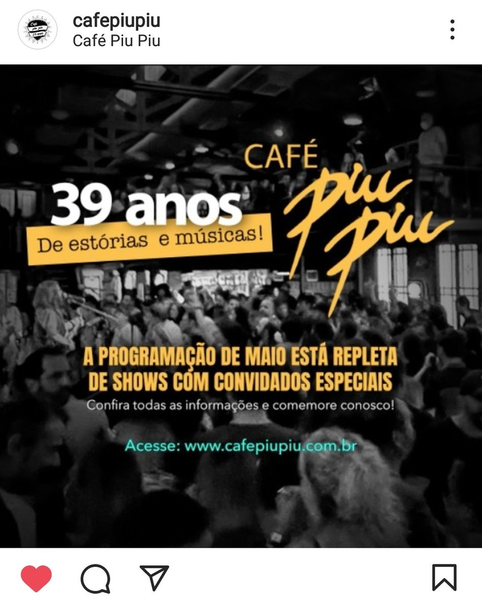 ABPoeta's tweet photo. Para comemorar os 39 anos do @cafepiupiu, a programação de maio terá muito #rocknroll e convidados especiais. Entre eles @Eduardanuy @jimmylondonaqui @lobaoeletrico e outros que se apresentarão ao longo do mês.
Acesse: https://t.co/RbIQtdSFFd
#kissfm #CafePiuPiu39anos #baressp https://t.co/nNbXz3FU9r
