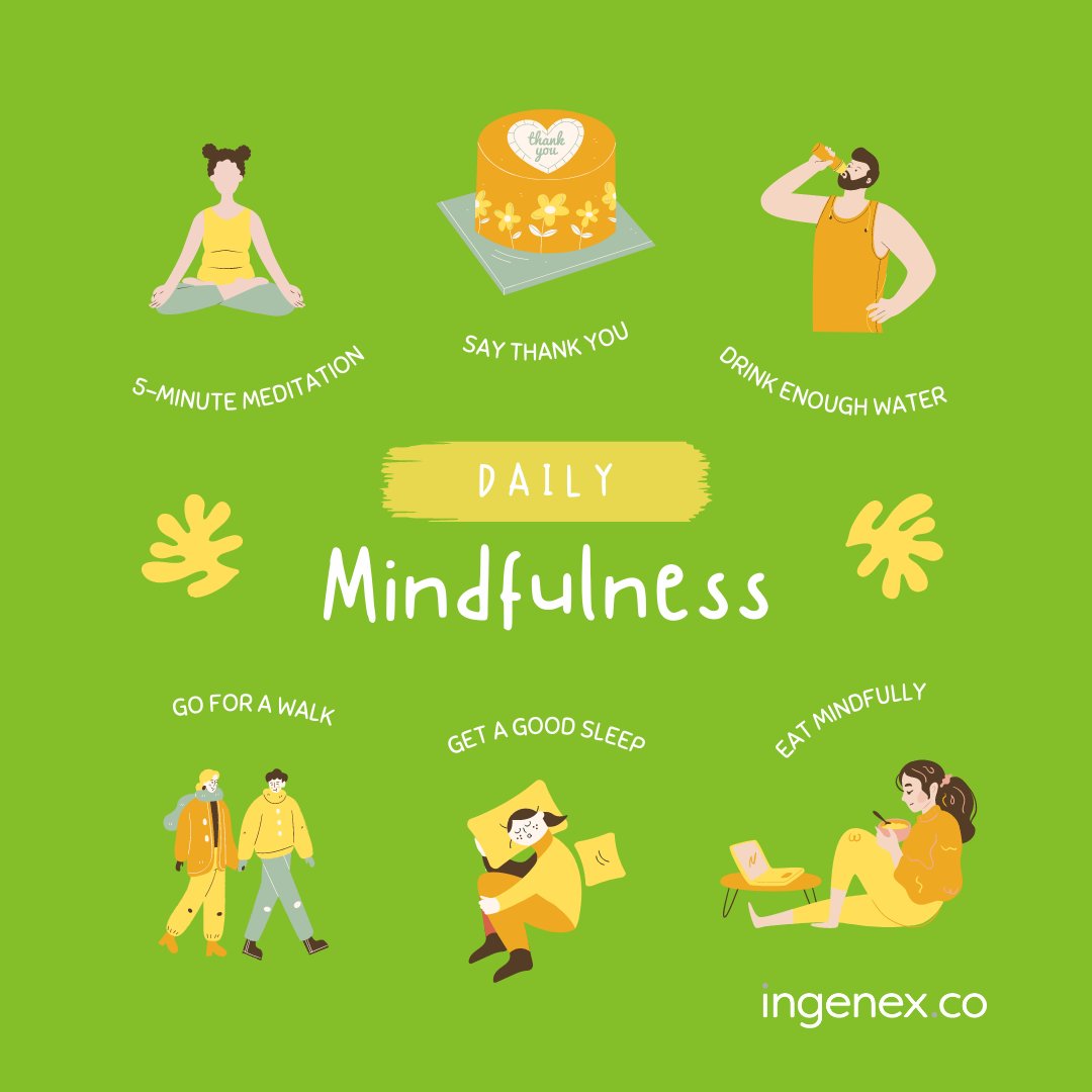 ingenex's tweet photo. Good morning! 🌞

As you transition back into your weekday routines, here are a few ways to practice mindfulness. 

Benefits of mindfulness:
✅ reduced anxiety and stress
✅ better memory
✅ improved general health

#mindfulnessmonday #mondaymotivation #digitalmarketing https://t.co/ZM6JjbKfm4