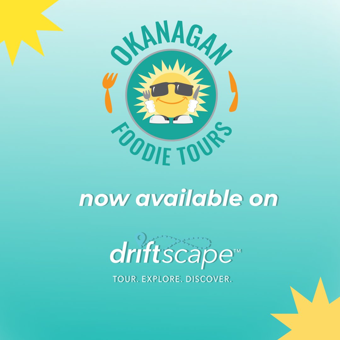 DriftscapeApp's tweet photo. #NEWPARTNERALERT! They say good food makes for a great mood. And we’ve got the right guide for you! Driftscape is happy to announce the launch of its latest partnership with Okanagan Foodie Tours! Ready to take your taste buds for a delectable walk? Download the Driftscape app. https://t.co/iwAyY7XLx9
