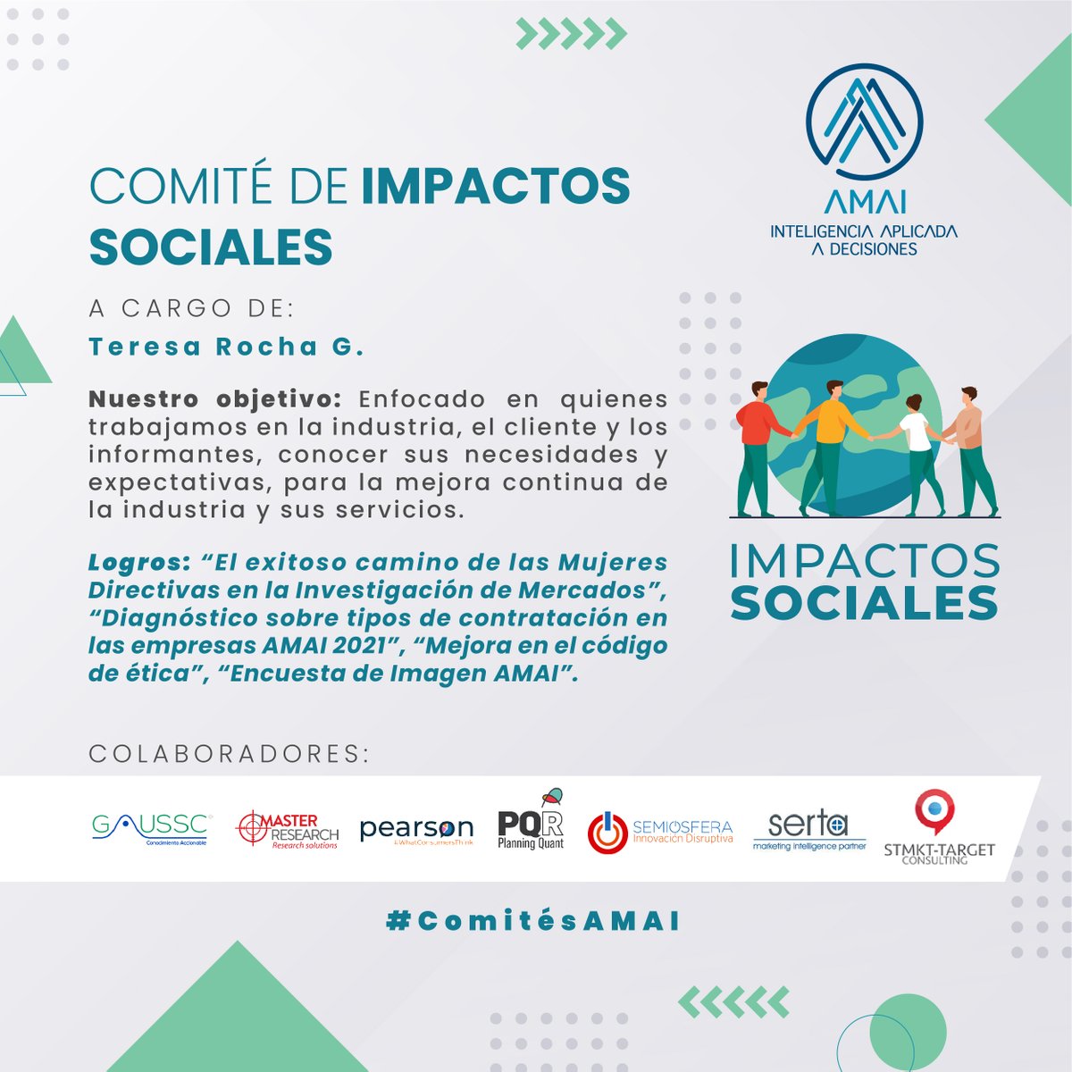 AmaiMexico's tweet photo. Conoce a nuestro Comité #ImpactosSocialesAMAI a cargo de @TereRocha4 con la colaboración de @gaus_sc @MasterResearch @PearsonOficial @PlanningQuant @semiosfera1 @SertaMX @targetconsult_

https://t.co/ZMFLpSsgv0

#ComitésAMAI https://t.co/lKEsC9Q1az