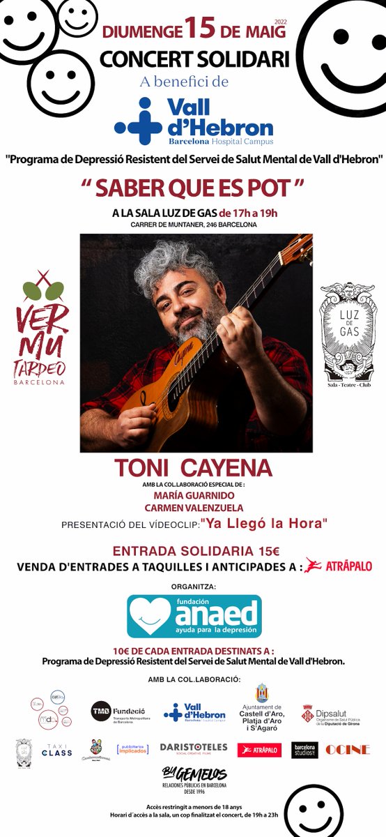 vallhebron's tweet photo. El 15 de maig no et perdis el concert solidari a @LuzdeGasClub que organitza la @FundacionAnaed en benefici del "Programa de Depressió Resistent del Servei de #SalutMentalVH". 

Compra la teva entrada a https://t.co/J5PYbFXTOz https://t.co/H1uDDoV1QR