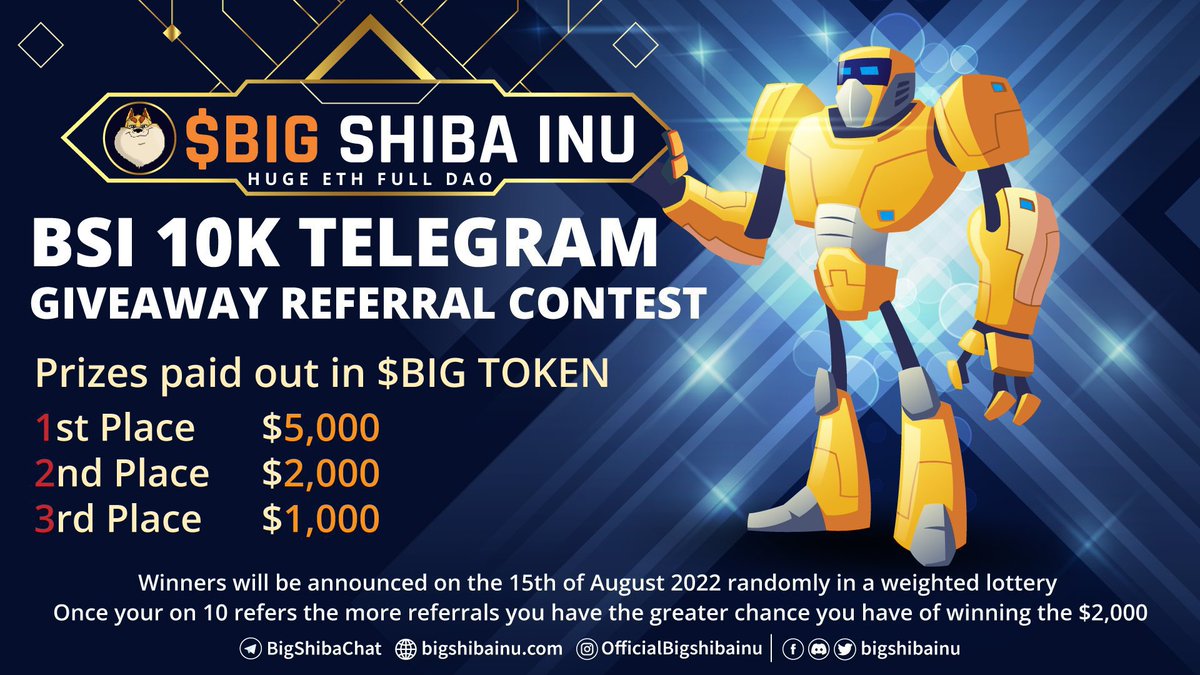 fresianheat's tweet photo. T H E $BIG 10K @BIGSHIBAINU

R E F E R R A L  C O N T E S T !

H U G E  P R I Z E S  I N  $BIG. . .

🥇 $5K
🥈 $2K
🥉 $1K

🎰 P L U S  A  $2K  L O T T E R Y

H E L D  F O R + 10  R E F E R R A L S 🔥

L I N K :  https://t.co/ON9ZdvmFRB 

#JUSTDAOIT #GOBIGORGOHOME #ETH
#JUSTDAOIT https://t.co/LjgM02CSkR