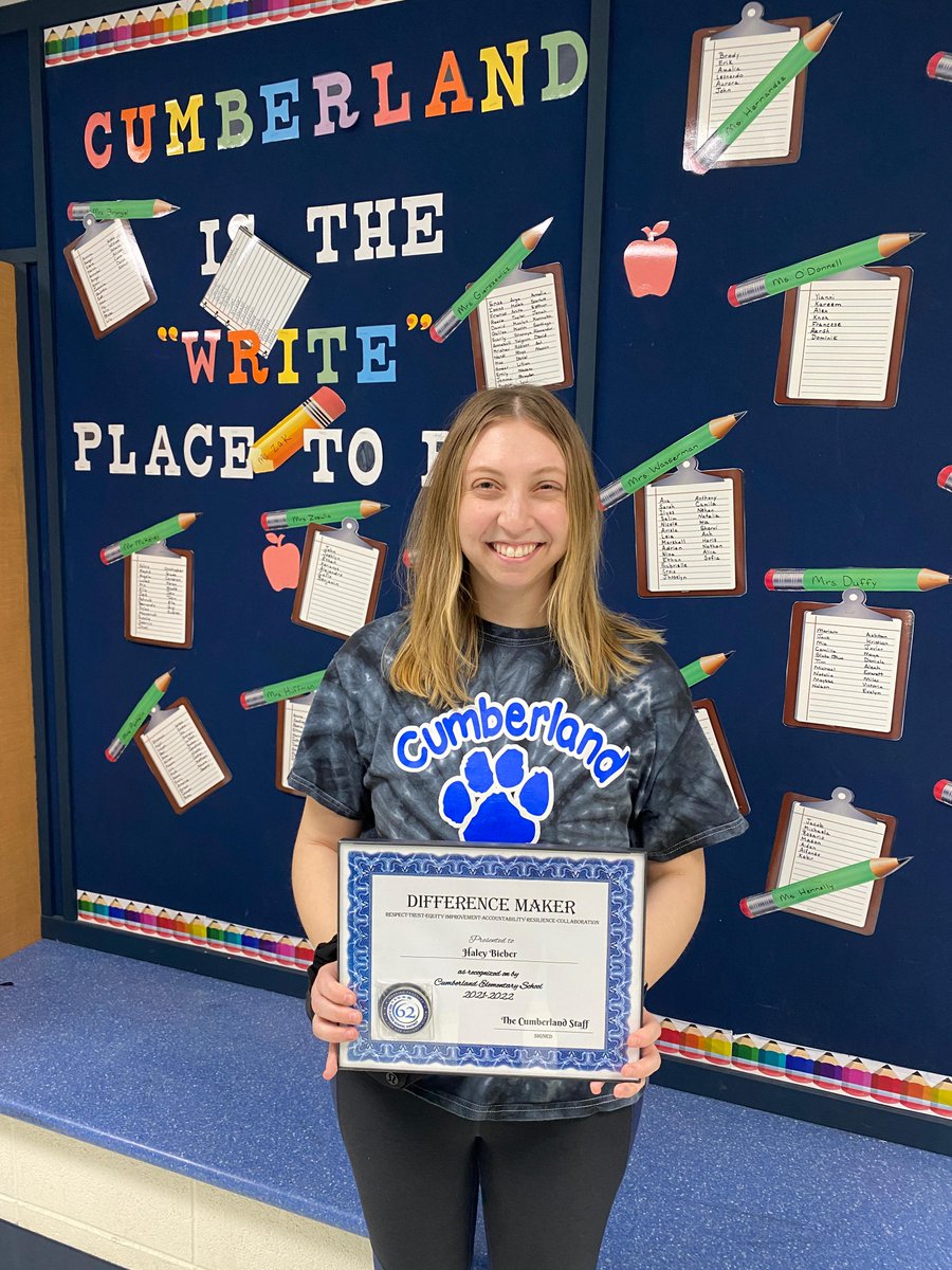 62schools's tweet photo. As a speech pathologist, Haley Bieber goes above and beyond to make sure students' needs are met and shares information with parents in a clear and informative way. Cumberland is grateful to have her as a teammate! #62learns #62workingtogether #62differencemakers #62CU https://t.co/pcNfeg3jO4