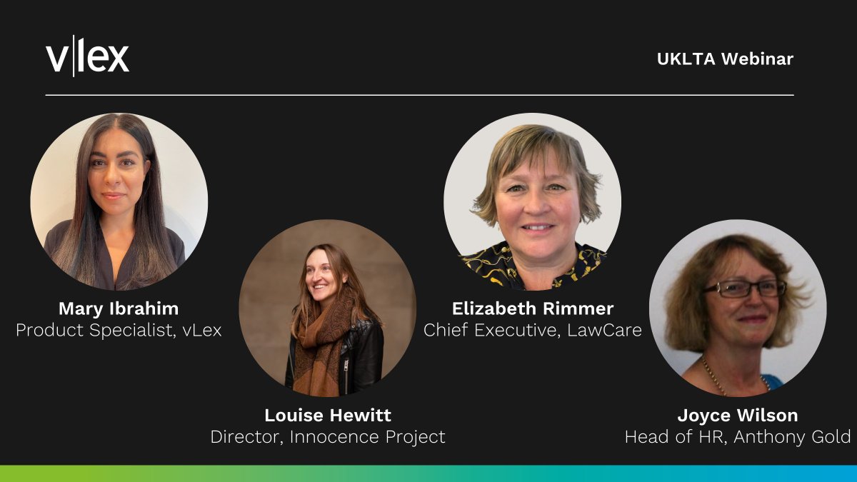 vlex's tweet image. On Friday the 13th of May, you can join @vlex's Mary Ibrahim, @LawCareLtd's Elizabeth Rimmer, @innocencelondon's Louise Hewitt, and @AnthonyGoldLaw's Joyce Wilson for a @UKLTA-hosted webinar for Mental Health Awareness Week.

Register for tickets today: loom.ly/UoZhTow