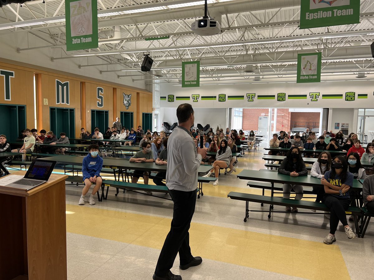 Principal Wardle addresses the students of Thomas Middle School! Fight On!