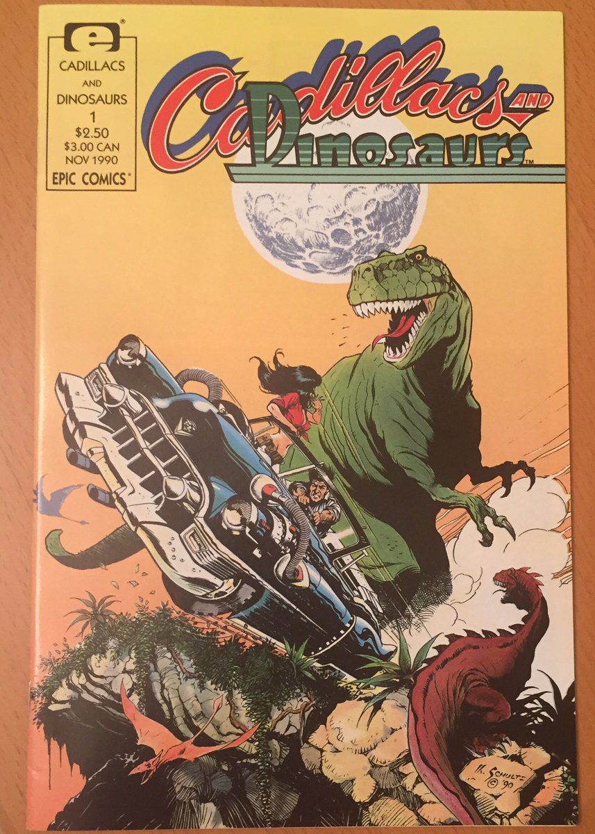 WillPheesh's tweet photo. @bloodofkirby @sootygrunter79 @TDenton_1138 @Lord_Azoth @CanadaDaredevil @ShawnWebster13 @ManFirestorm @thinbloodeddino @DeevElliott @buse_chris @MissyLove79 Mark Schultz is amazing. Here’s an old piece of his I’d seen &amp; 3 issues of Cadillacs and Dinosaurs I own. :) https://t.co/NaHw6fLamF