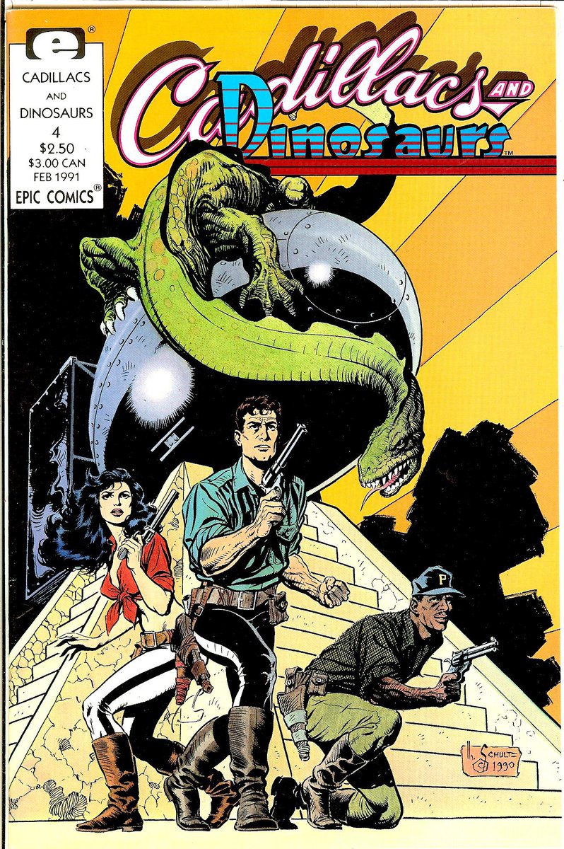 WillPheesh's tweet photo. @bloodofkirby @sootygrunter79 @TDenton_1138 @Lord_Azoth @CanadaDaredevil @ShawnWebster13 @ManFirestorm @thinbloodeddino @DeevElliott @buse_chris @MissyLove79 Mark Schultz is amazing. Here’s an old piece of his I’d seen &amp; 3 issues of Cadillacs and Dinosaurs I own. :) https://t.co/NaHw6fLamF