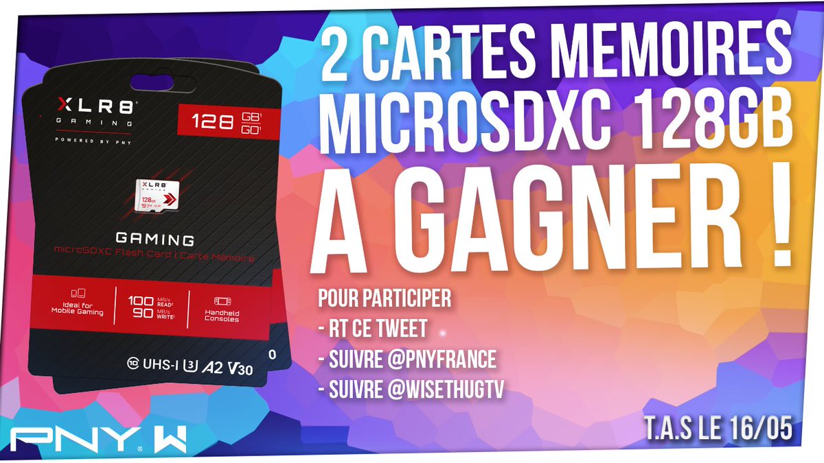 WisethugTV's tweet photo. 🏆 #Concours 🏆

Avec @PNYFrance on continue de vous faire gagner des beaux cadeaux ! Cette fois-ci ce sont 2 Cartes Mémoires SDHXC de 128Go que vous pouvez gagner !

Pour participer :
- #RT ce tweet
- Follow @PNYFrance 
- Follow @WisethugTV

T.A.S le 16/05 ! https://t.co/pwxPI6nhFf