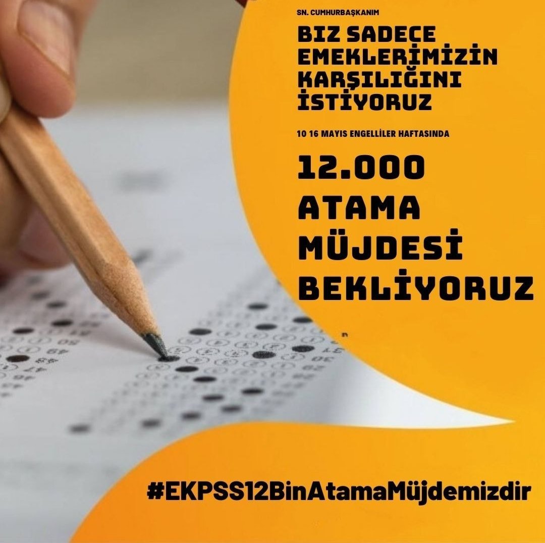 Biz sadece emeklerimizin karşılığını istiyoruz
#EKPSS12BinAtamaMüjdemizdir 
 <a href="/RTErdogan/">Recep Tayyip Erdoğan</a> <a href="/EmineErdogan/">Emine Erdoğan</a> <a href="/ashb_eyhgm/">Engelli ve Yaşlı Hizmetleri Genel Müdürlüğü</a> <a href="/Akparti/">AK Parti</a> <a href="/avfatmaoncu/">Av.Fatma Öncü</a>
<a href="/deryayanikashb/">Derya Yanık</a> <a href="/tcailesosyal/">T.C. Aile ve Sosyal Hizmetler Bakanlığı</a> <a href="/TBMMresmi/">TBMM</a> <a href="/ekrem_imamoglu/">Ekrem İmamoğlu</a>