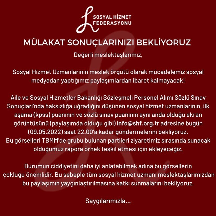 SHFederasyonu's tweet photo. MÜLAKAT SONUÇLARINIZI BEKLİYORUZ https://t.co/iZOsJDsLVl