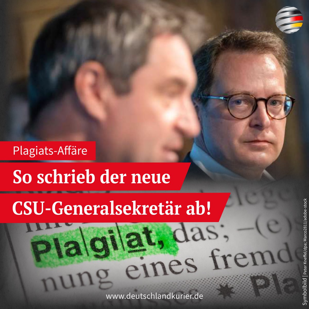 Deu_Kurier's tweet photo. Kaum, dass #CSU-Generalsekretär #StephanMayer nach nur zehn Wochen im Amt wegen Bedrohung eines Journalisten zurückgetreten ist, da macht dessen Nachfolger #MartinHuber schon nach wenigen Tagen Negativ-Schlagzeilen mit einer #PlagiatsAffäre.
https://t.co/lhxz1468Kh https://t.co/eUigZ3NnjN