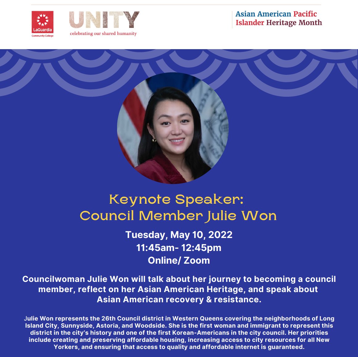 Join us for an exciting month-long celebration of Asian American Pacific Island Heritage. Keynote speaker <a href="/CMJulieWon/">cmjuliewon.bsky.social</a> will deliver a virtual address tomorrow!  

Tuesday, May 10 at 11:45am
RSVP: ow.ly/L3HA50J32qP