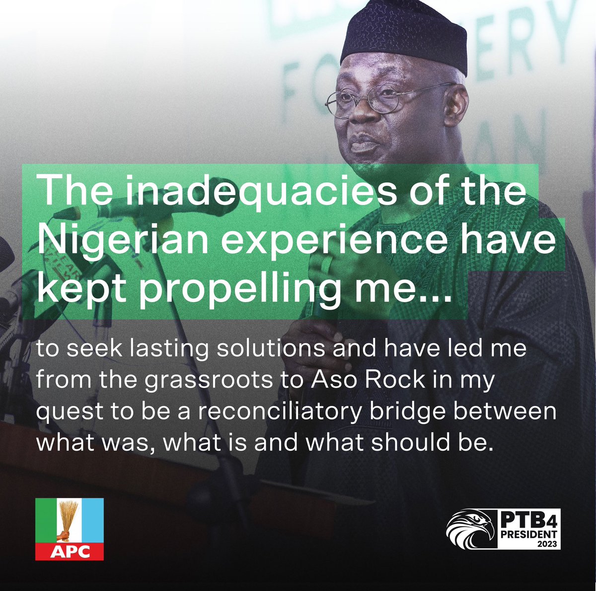 ptb4president's tweet photo. PTB is a reconciliatory bridge between every Nigerian Dream and the current Nigerian reality. He is a man who has identified with society's marginalised and advocated for a better sense of belonging and inclusiveness. https://t.co/H1GEtaqZYi