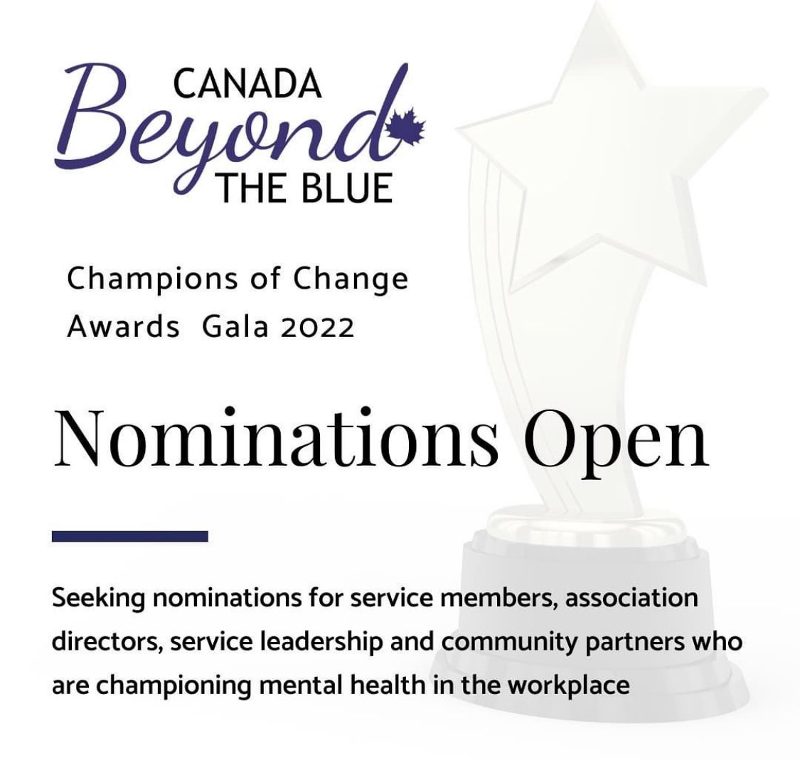 **RT spread the word! **Canada BTB Champions of Change Awards Gala celebrates Ontario police service members who are championing mental health &amp; well-being initiatives within their respective Police Service. Go to our website to nominate someone!
canadabeyondtheblue.com