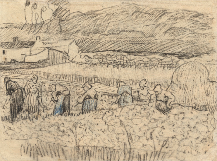 'People strengthen each other when they work together, and an entitity is formed without personality having to be blotted out by the collaboration'. #vangoghquotes 🌻 Vincent van Gogh, Landscape with Peasant Women Harvesting (1890)