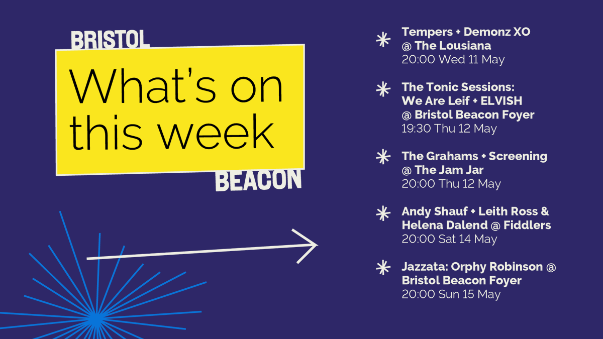 This week. <a href="/tempersmusic/">Tempers</a> at @LousianaBris on Wed 11, <a href="/weareleif_band/">We Are Leif</a> for Tonic Sessions here and <a href="/TheGrahamsMusic/">The Grahams</a> at on @JamJarBristol Thu 12, <a href="/andyshauf/">Andy Shauf</a> at @fiddlersbristol on Sat 14 and <a href="/Orphyvibes/">Orphy Robinson MBE</a> for Jazzata here on Sun 15.

All events here bit.ly/3FuoaMj
