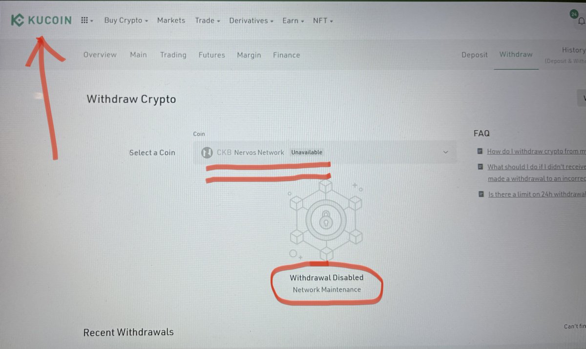 #Day1 

Why has <a href="/kucoincom/">KuCoin</a> been blocking $CKB withdrawals since April 29, 2022 stating that the <a href="/NervosNetwork/">Nervos.bit</a> is  down for maintenance?  @CKB_ARMY has #NervosNetwork been down for over a week??

#Kucoin #CKB #Crypto 

@NervosParker <a href="/TheNervosKing/">The Nervos King ↾⇃</a> <a href="/KnowledgeNervos/">RennyH++</a> <a href="/nervostats/">NERVOSTATS - Nervos Network statistics</a>