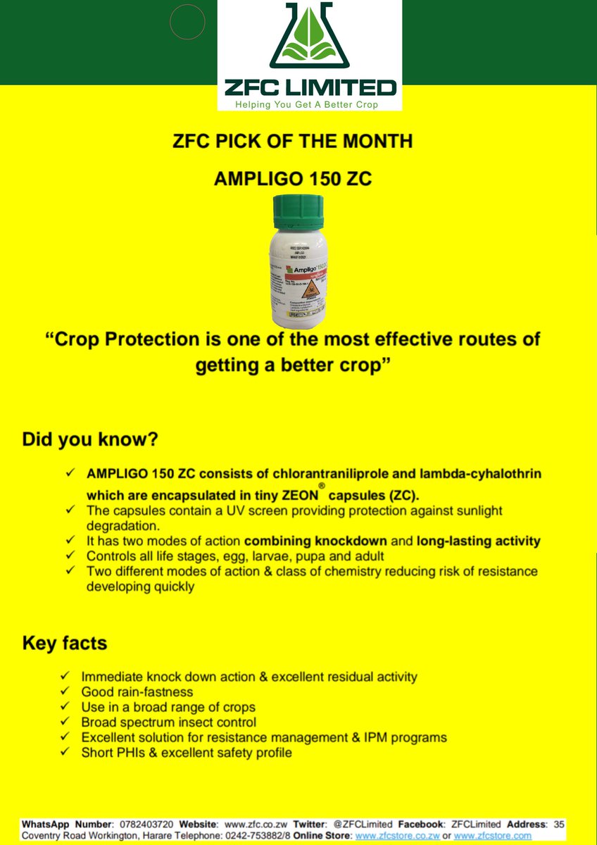 Crop Protection is one of the most effective routes of getting a better crop.#Ampligo150ZC. Get yours today for good control of the pest problem.

#HelpingYouGetaBetterCrop