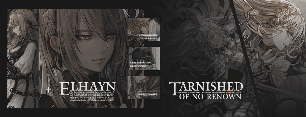 ━━━━━━━･ ❪ ◈ ❫ ･━━━━━━━
 ʺℑ 𝔴𝔦𝔩𝔩 𝔫𝔬𝔱 𝔟𝔢 𝔞 𝔱𝔬𝔬𝔩 𝔣𝔬𝔯 𝔱𝔥𝔢 𝔗𝔴𝔬 𝔉𝔦𝔫𝔤𝔢𝔯𝔰ʺ
━━━━━━━･ ❪ ◈ ❫ ･━━━━━━━

◈ Elden Ring OC
◇ Fantasyverse
◈ Medium | Short
◇ ¿↺ | ♡?