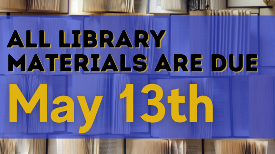 Library_WEHS's tweet photo. Attention Raiders: Library materials are due FRIDAY! https://t.co/CN1W5ZZnBN