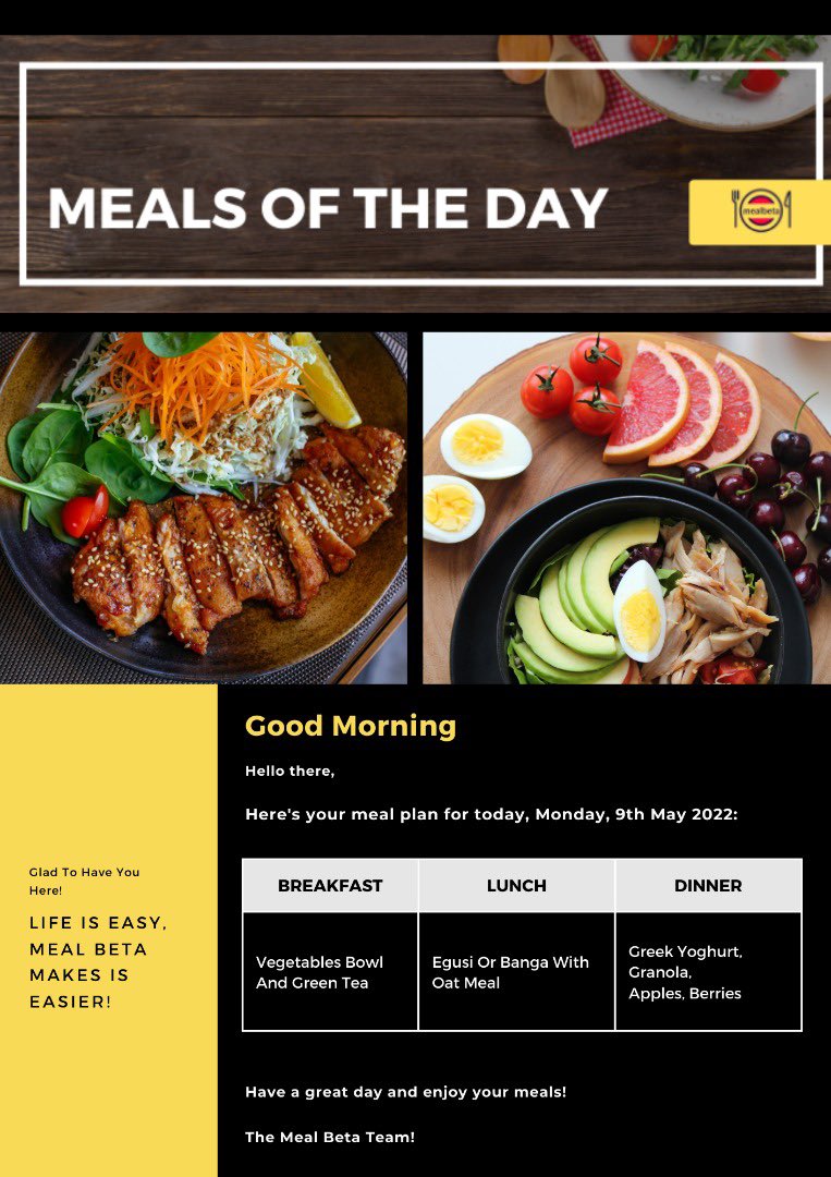 MealBeta's tweet photo. @JerrieRotimi Let’s take care of that problem for you. Sign up here: https://t.co/lSXFiB8o0i
Here’s today’s suggestions by the way. https://t.co/L4HOEaPKyV