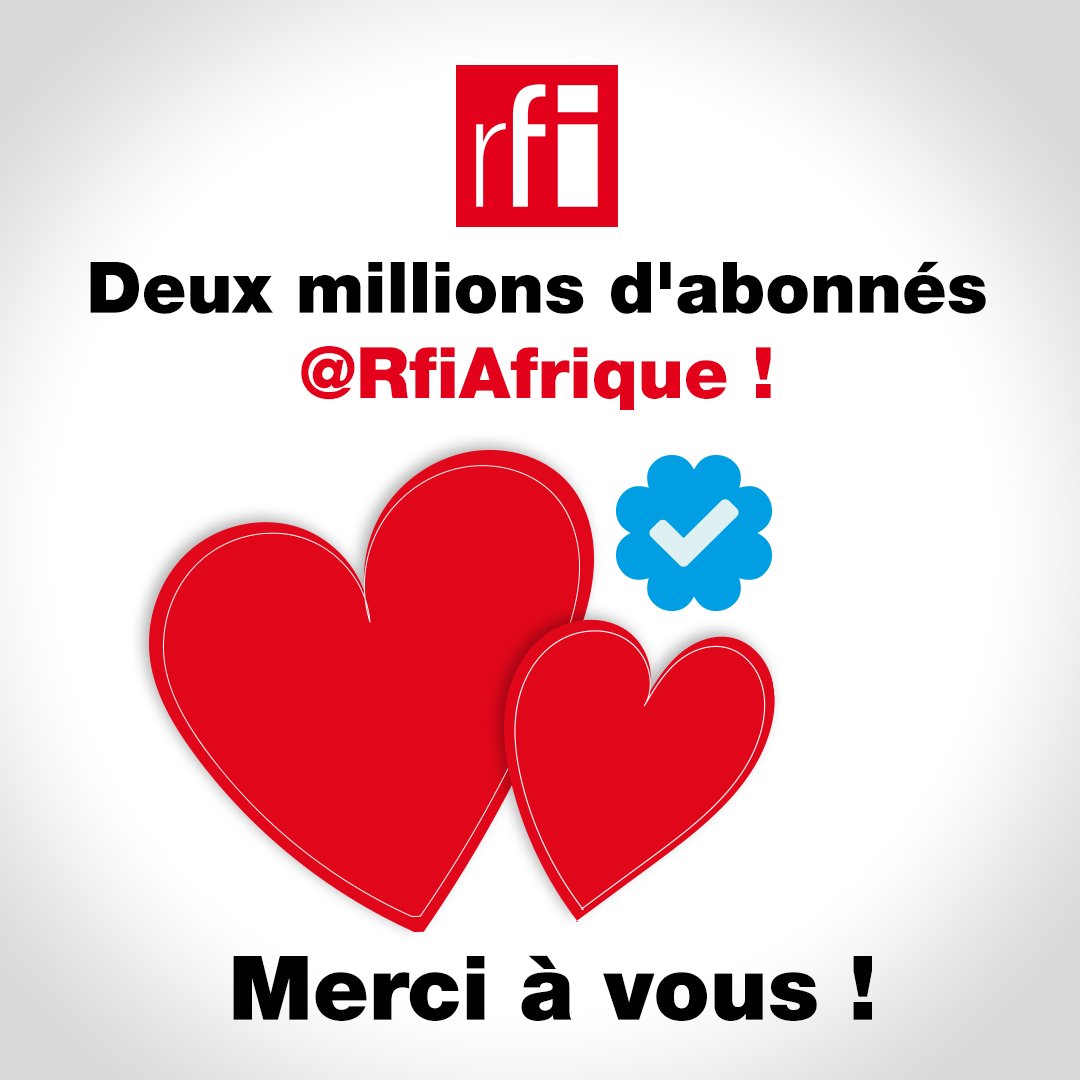 Vous êtes maintenant plus de deux millions à suivre ce compte Twitter !
Merci à vous pour votre engagement et votre fidélité à ce flux dédié à l'actualité en Afrique.

Connaissez-vous nos autres comptes Twitter ?
👇 @RFISavoirs <a href="/RFI_eco/">RFI Éco</a> <a href="/RFI_Tech/">RFI – Tech</a> <a href="/AppelsActu/">Appels sur l'actualité - RFI</a> <a href="/prioritesante/">RFI Priorité Santé</a> ...