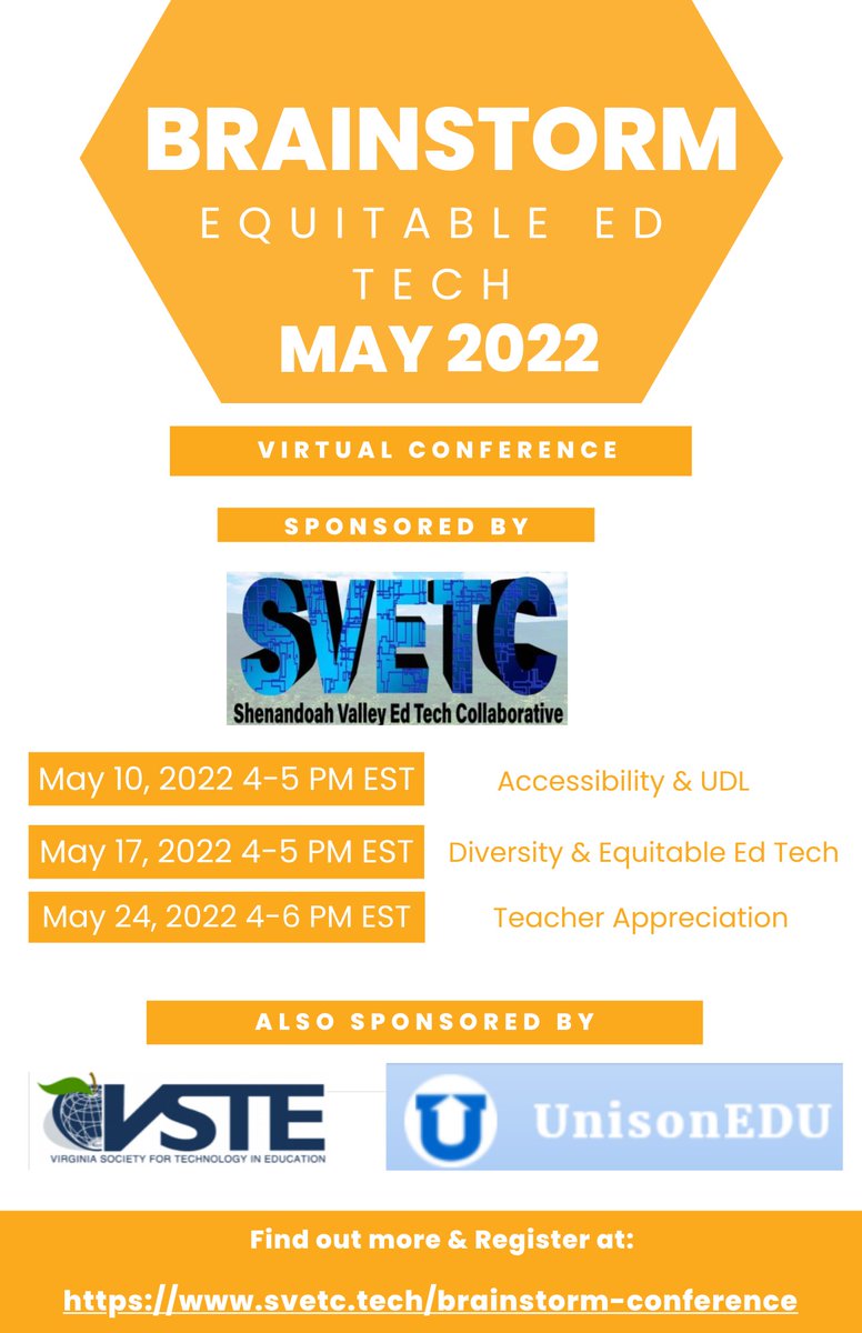 Have you registered for #VABrainstorm22 sessions yet?! The amazing learning starts 5-10-22!! svetc.tech/brainstorm-con… @_on11 @awiesnergroff @moler3031 @iluveducating @Beyond_the_Desk @effortfuleduktr @ChristineBemis2 @Shapiro_WTHS @champforkids @CristinaDajero