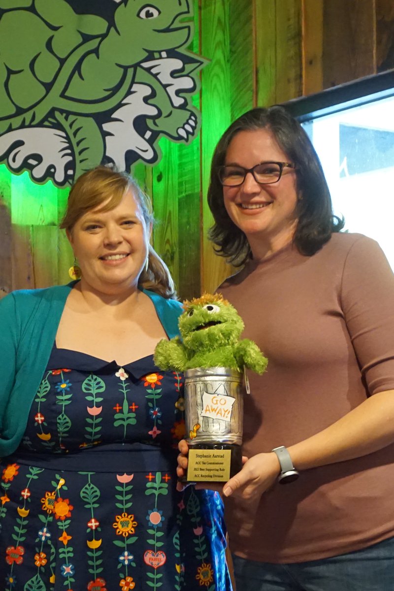 accsolidwaste's tweet photo. ACC Recycling Division is happy to announce our winners from Green Life: 2022 ACC Material Management Coordinator- Stephanie Aarstad, 202 Waste Innovator- Jeanette Morgan,  2022 Business Waste Reduction Year- @creaturebeer and Rot Star Award- @TerrapinBeerCo 
#recyclerightathens https://t.co/Es3m1Wgcmp