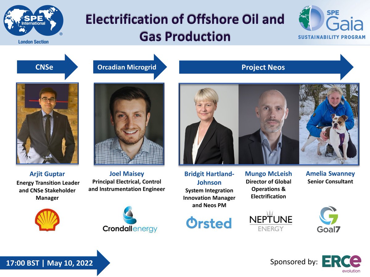 SPELondon's tweet photo. Tuesday May 10: Electrification of Offshore Oil &amp; Gas Production.

Featuring:
• CNSe project by @bp_UK, @Harbourenergy, @TotalEnergies &amp; @Shell.

• @crondallenergy’s Orcadian Microgrid project.

• Project Neos by @OrstedUK, @Neptune_Energy &amp; Goal7

https://t.co/QNIQCHgIwj https://t.co/ahleNcO5WX