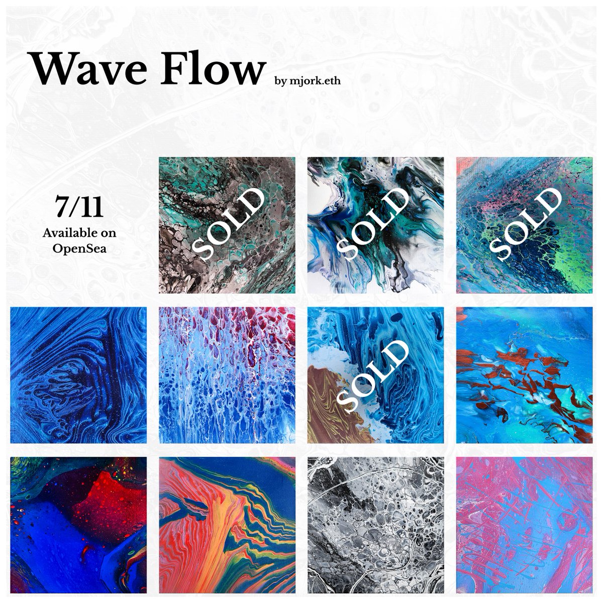 mjorkilicious's tweet photo. Created by hand with paint on canvas, Wave Flow is a collection of art pieces representing movement 
〰️〰️〰️
Great for a color addition to your collection, or use as a background.

More coming soon.

https://t.co/yDSLpSRBvp

#nftart #nftcollection #nftcollector #nftartist https://t.co/VBsOzXjrsL