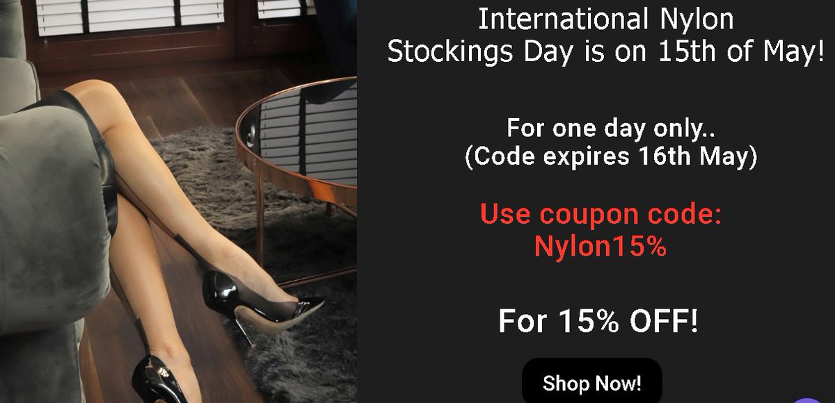 whatliesbeneat3's tweet photo. Celebrate Nylon International Stocking Day with us!😍 Mark the 15th of May in your calendar, because for one day only, we are giving away the voucher code: nylon15% 
(Expires the next day)! #InternationalNylonStockingsDay #Stockings #WLBM https://t.co/Q5crIMeKZc