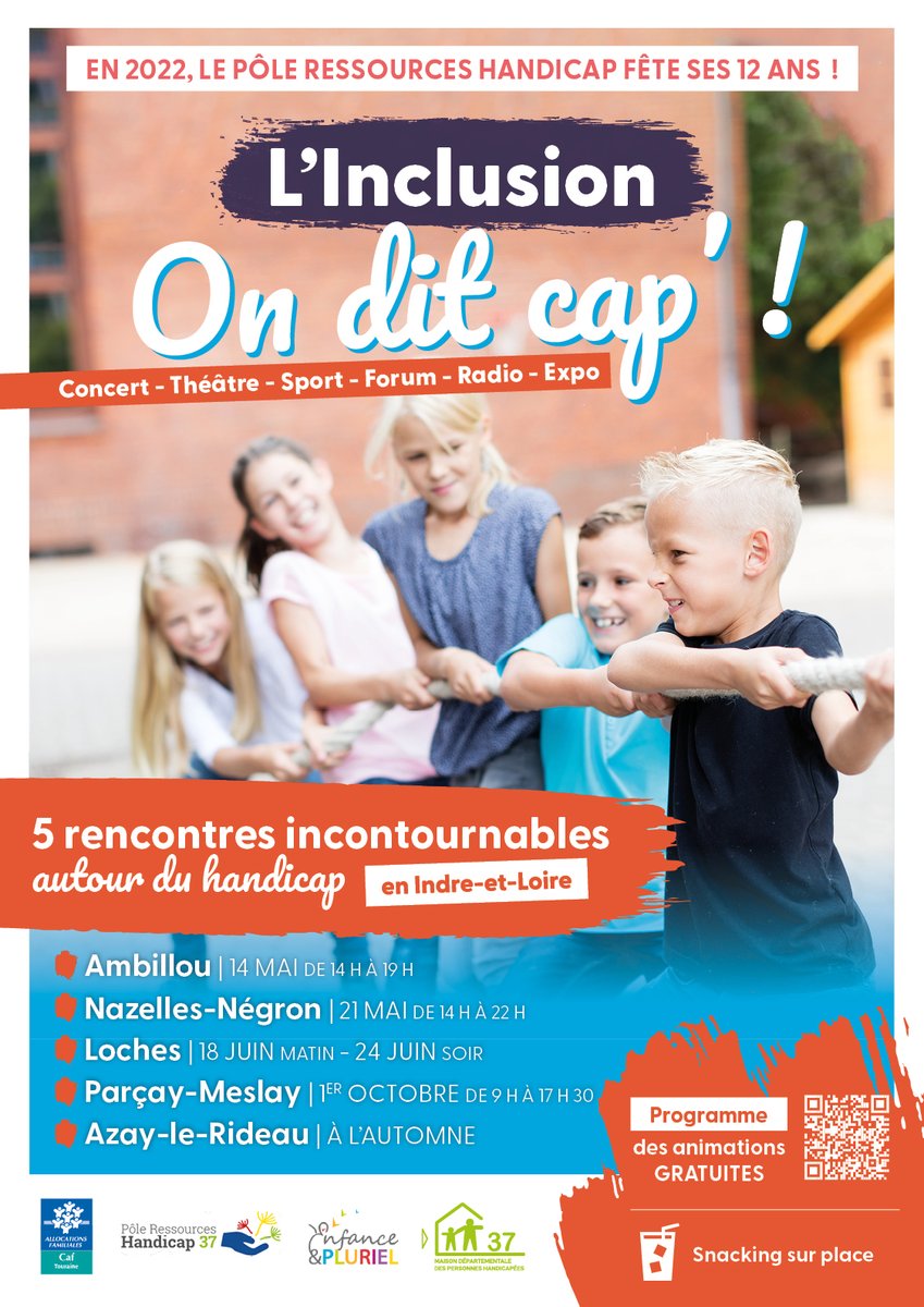 Caf37_Rp's tweet photo. Pour fêter ses 12 ans d’accompagnement auprès des familles ayant un enfant en situation de #handicap, le Pôle Ressources Handicap37, la Caf Touraine et ses partenaires organisent #OnditCap
5 rencontres incontournables autour du handicap
https://t.co/AgTczDQEfu
#lacafsengage https://t.co/ikgiz3Fjjw