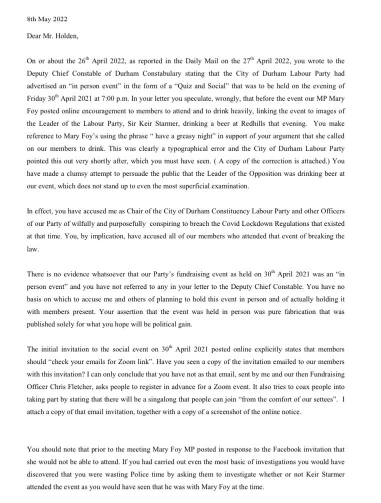 CoDLabour's tweet photo. Letter: Apology demanded from @RicHolden for the misrepresentation of the
City of Durham CLP
Social Event on the 30th April 2021: “You have smeared my reputation and that of many other innocent people. You must rectify this wrongdoing immediately.” 👉 https://t.co/jQ7KR5FuFP https://t.co/SifSXsrtIi