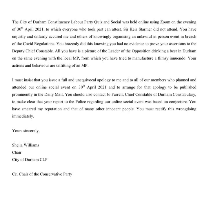 CoDLabour's tweet photo. Letter: Apology demanded from @RicHolden for the misrepresentation of the
City of Durham CLP
Social Event on the 30th April 2021: “You have smeared my reputation and that of many other innocent people. You must rectify this wrongdoing immediately.” 👉 https://t.co/jQ7KR5FuFP https://t.co/SifSXsrtIi