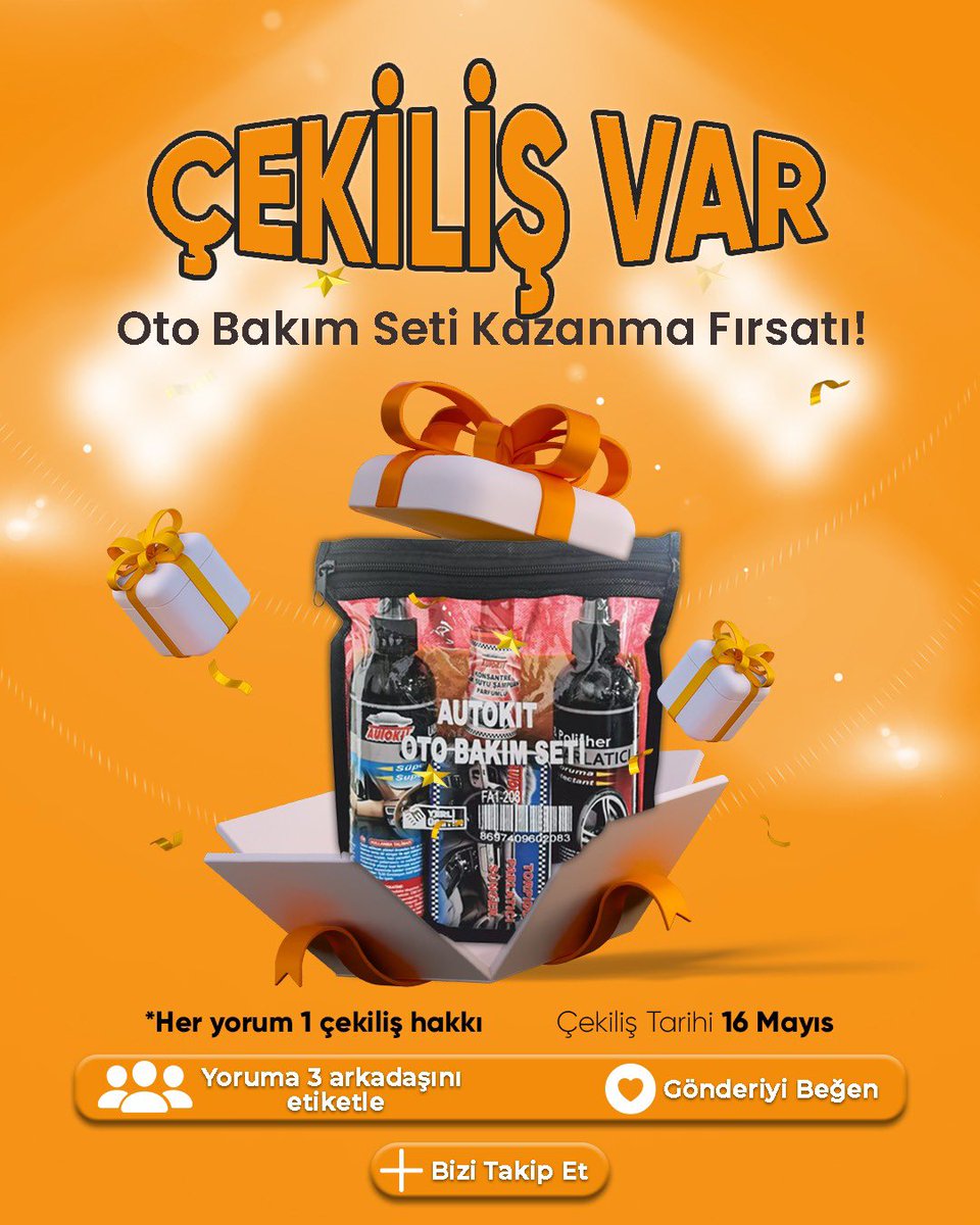 kkdavm's tweet photo. Çekiliş Var!🎉
1 Adet Oto Bakım Seti Kazanma Fırsatı!
Çekilişe katılmak için yapmanız gerekenler
Bu fotoğrafı beğenin!
En az 3 arkadaşınızı etiketleyin!
@kkdavm hesabını takip edin!

Çekiliş 16 Mayıs Pazartesi günü gerçekleştirilecek ve hesabımızdan duyurulacaktır!
#çekiliş https://t.co/TxihiL4hZO