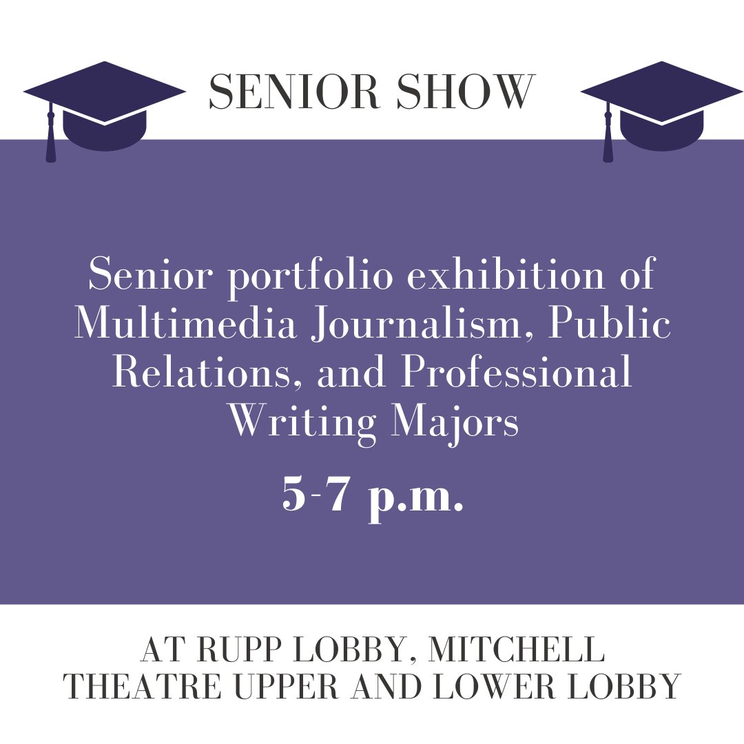 TUcommdept's tweet photo. 🎓T O D A Y 🎓
Senior show for #multimedia #journalism, #publicrelations, and #professionalwriter majors!
Will you be there?

#tayloruniversity https://t.co/6MwmcP5ICH