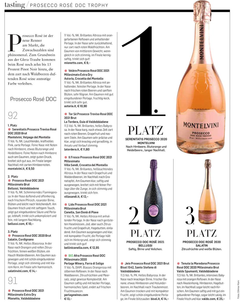 We are proud to announce that our Prosecco DOC Rosé Treviso Brut - Millesimato 2020 - Collezione Serenitatis is considered the best for the magazine Falstaff, an important Austrian magazine and media platform dedicated to wine, food and travel that publishes globally.