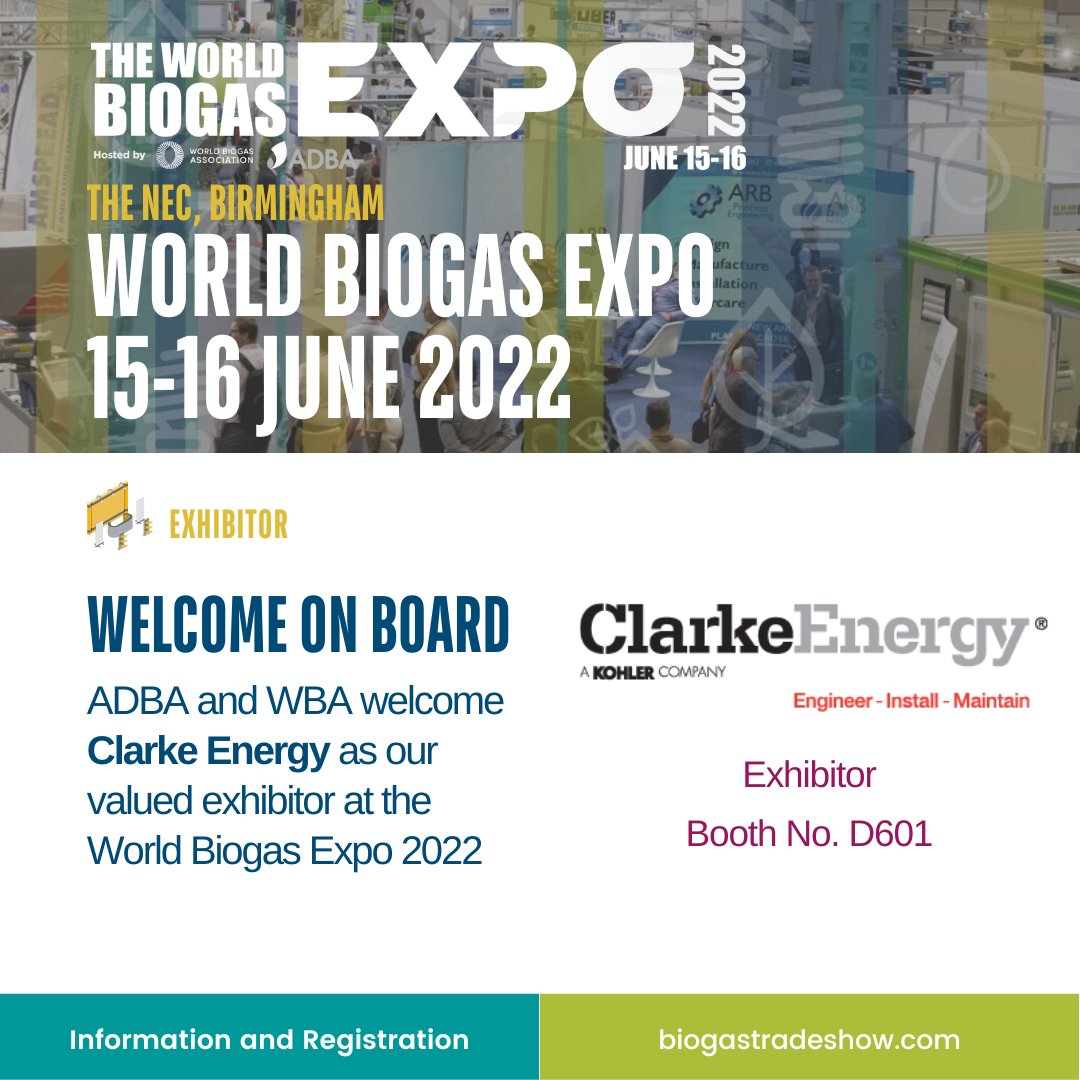 adbioresources's tweet photo. Welcome to @ClarkeEnergy (Hall 6, Booth No. #D601) as our valued exhibitor at the #WorldBiogasExpo2022, who will be exhibiting on the 15th-16th June at the The NEC, Birmingham, UK.

Find out more: https://t.co/dm4YGX5OQp

🟢➡️ Register to attend: https://t.co/mCdF9BBXdg https://t.co/CW7frunndn