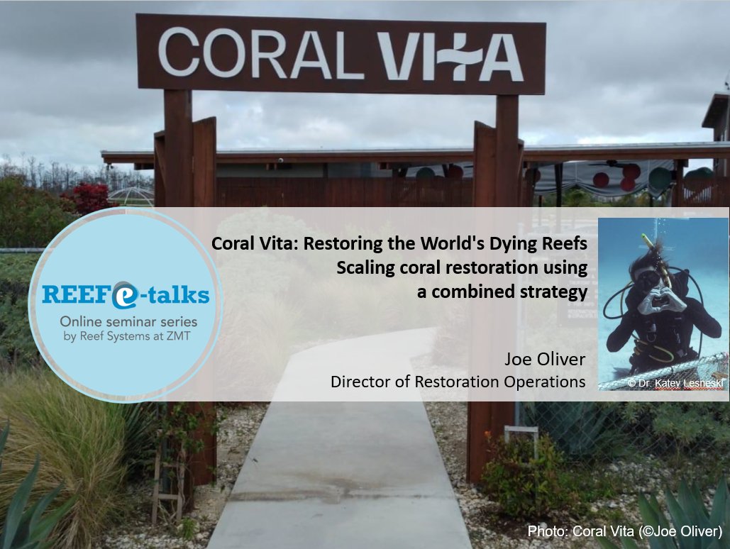 Listen to Joe Oliver's talk about the wonderful coral reef restoration work at <a href="/coralvitareefs/">Coral Vita</a>. For May’s online Reef e-talk on 18 May at 3 pm CET and 9 am EST please register here: us02web.zoom.us/meeting/regist….