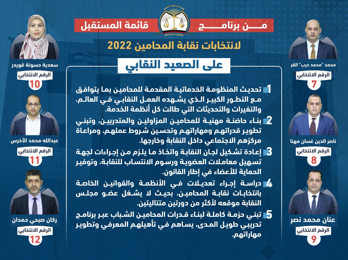 amra_salma's tweet photo. *قائمة المستقبل النقابية تطرح برنامجها الانتخابي*
#قائمة_المستقبل
#بالقانون_نحمي_العدالة
#نقابة_المحامين https://t.co/xCfTibwpLD
