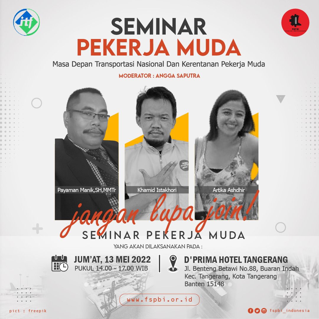 fspbi_indonesia's tweet photo. Yukk bicara masa depan transportasi nasional dan kerentanan pekerja muda.

#HidupBuruh #serikatburuh #fspbi #phk #lawanphksepihak #pekerjamuda https://t.co/DECM9PPo08