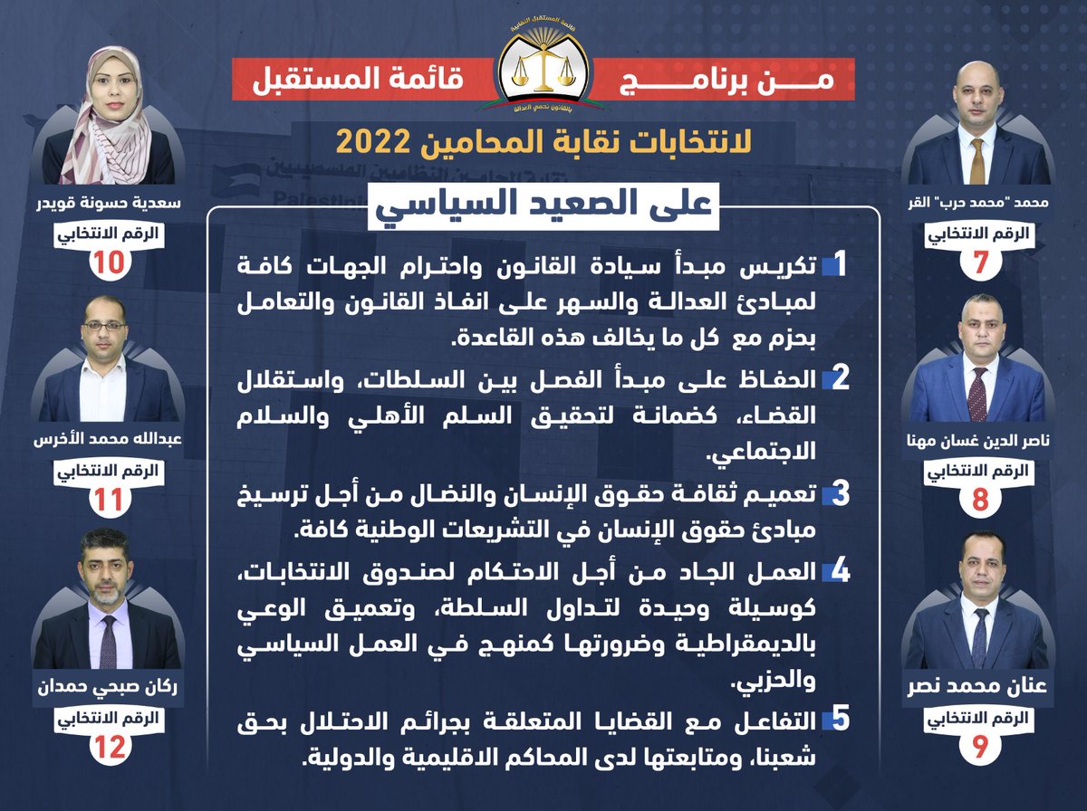 amra_salma's tweet photo. *قائمة المستقبل النقابية تطرح برنامجها الانتخابي*
#قائمة_المستقبل
#بالقانون_نحمي_العدالة
#نقابة_المحامين https://t.co/xCfTibwpLD