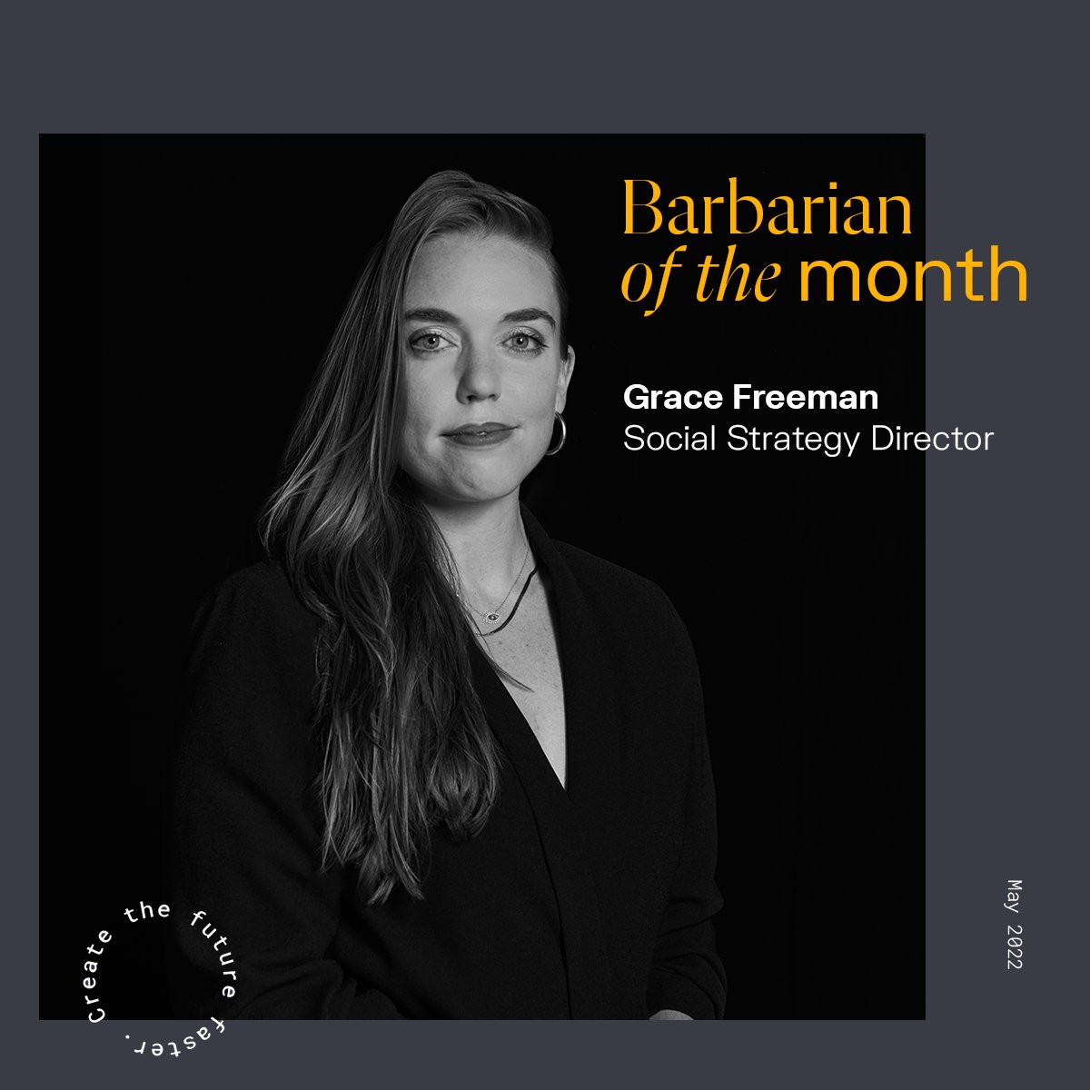 WeAreBarbarian's tweet photo. Barbarian’s have chosen the INCREDIBLE @graceefree as #BarbarianOfTheMonth! She does everything with grace and a smile. As a true leader, she enables stronger and more provocative strategic thinking and constantly pushes to #CreateTheFutureFaster, never accepting the status quo. https://t.co/YDYG0FPgMR