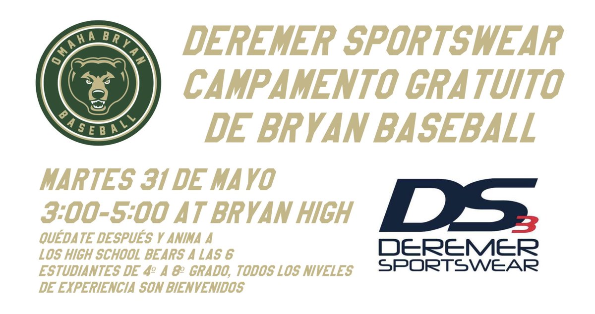 Bryan Baseball is hosting a FREE day camp on May 31st!

The first 50 kids to sign up will get a camp t-shirt courtesy of Deremer Sportswear. 

signupgenius.com/go/9040C4EABAD…
