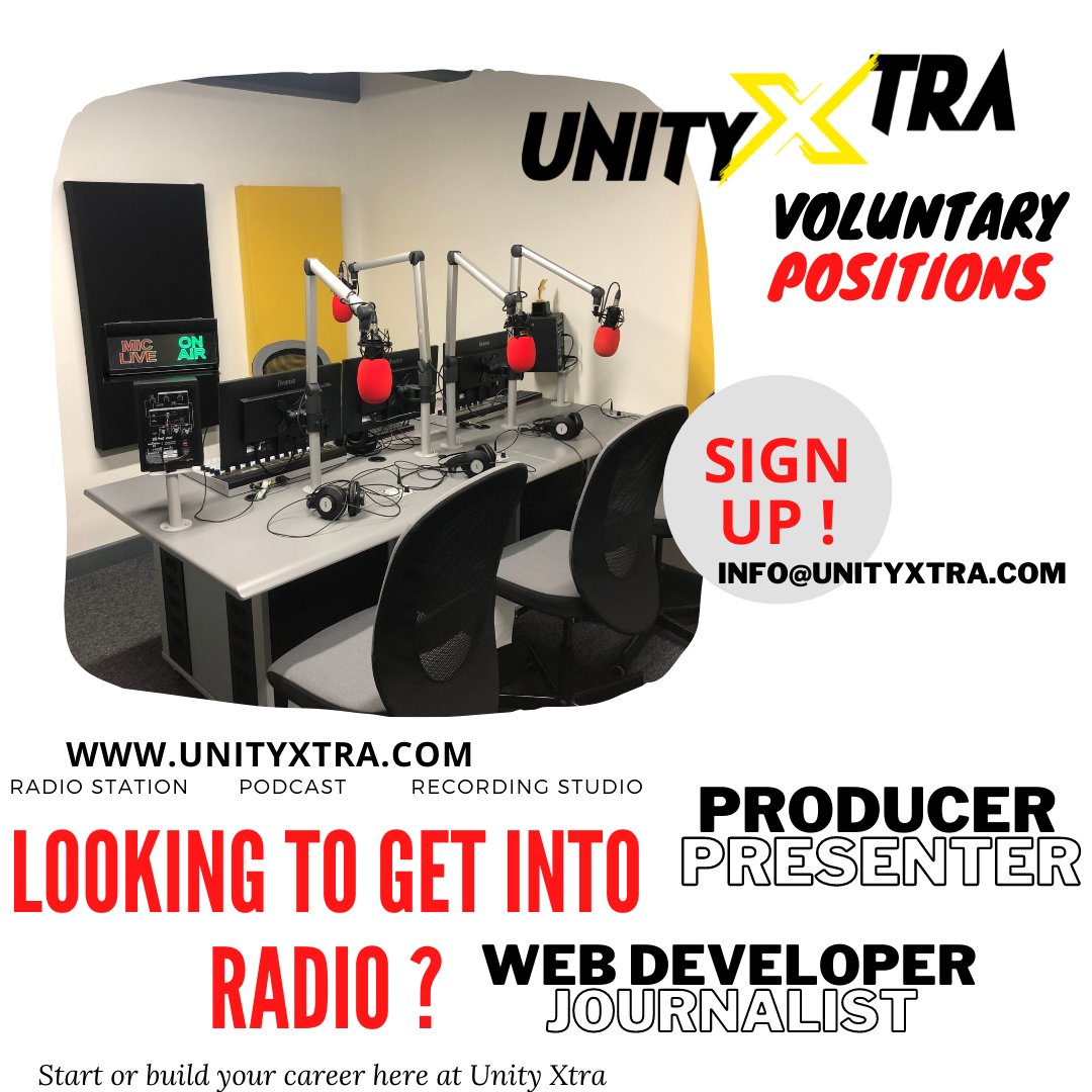 UnityXtra's tweet image. Looking for a career in Radio... come join us. We are currently looking to build with your talents and skills here at Unity Xtra. From presenting, producing to journalism and so much more. There is an avenue for you to embark on. 
#UnityXtra #RadioPresenter #CareerDevelopment