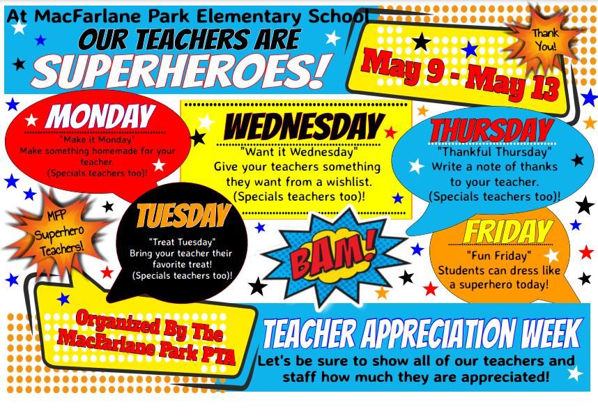 macfarlanepta's tweet photo. Happy Teacher Appreciation week to all of the teachers at MacFarlane Park Elementary! We can't thank you enough for your endless hard work and dedication to our children! 🥰
@MacfarlanePkIB @HillsboroughSch @MacfarlaneHCPS https://t.co/5wGBtJuvcQ