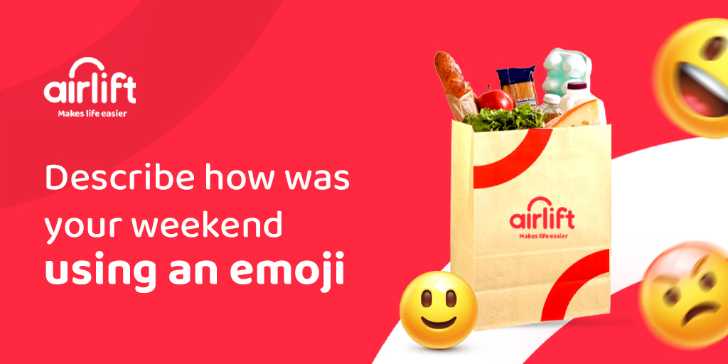 Tell us how your weekend was with an Emoji 😉 We'll go first : 🥳
We'll pick 10 Lucky winners for FREE ALCs

Shop today:  link.airliftexpress.com/6AmMUL1fTpb

T&amp;C apply:

 #Airlift #MakesLifeEasier #giveaway
